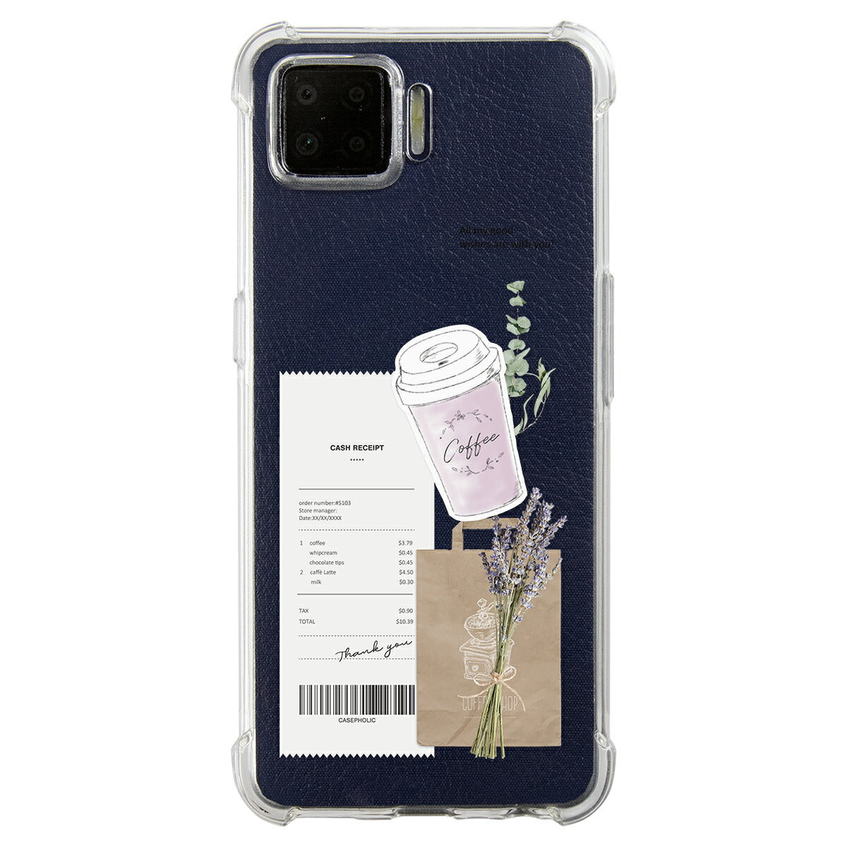 OPPO 名入れ対応 カフェコラージュ柄 スマホケース