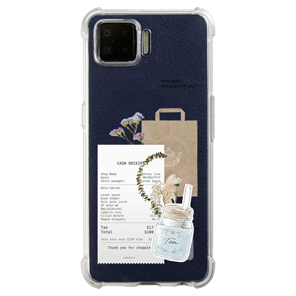 OPPO 名入れ対応 カフェコラージュ柄 スマホケース