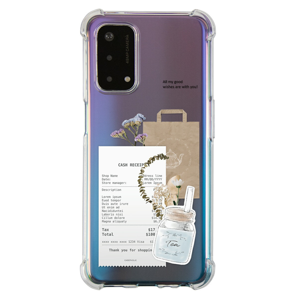 OPPO 名入れ対応 カフェコラージュ柄 スマホケース
