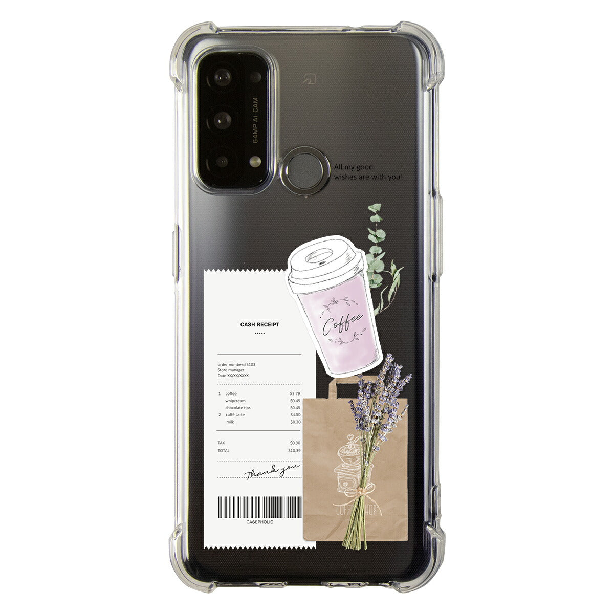 OPPO 名入れ対応 カフェコラージュ柄 スマホケース