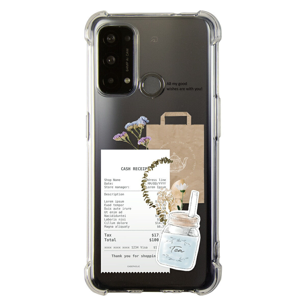 OPPO 名入れ対応 カフェコラージュ柄 スマホケース