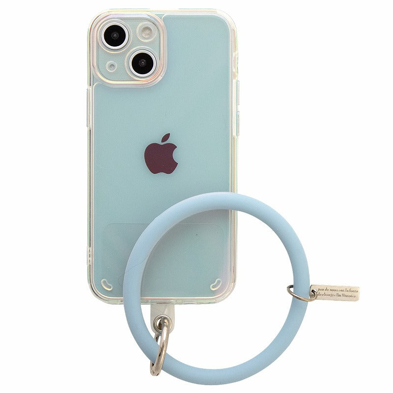 iPhoneケース オーロラカラー ブレスレットリング付き