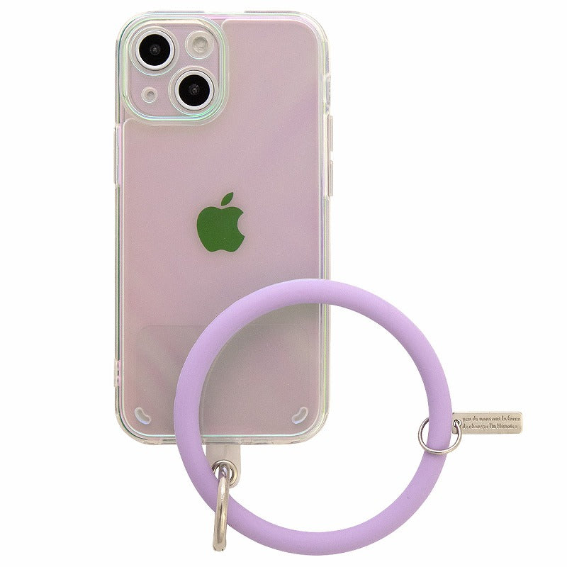 iPhoneケース オーロラカラー ブレスレットリング付き