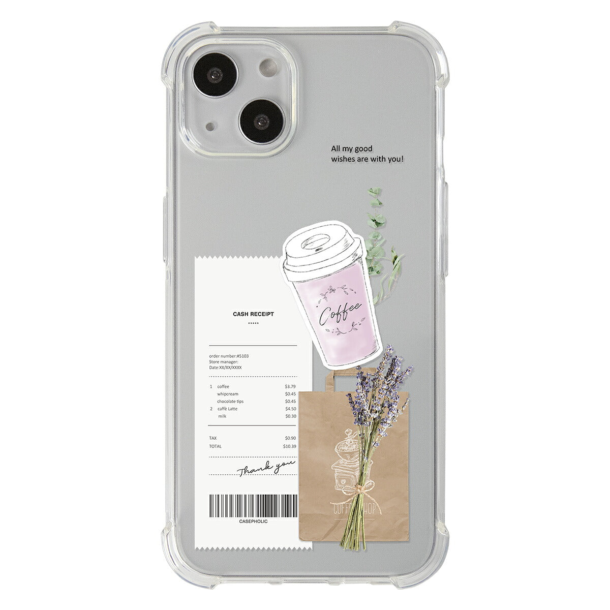 iPhoneケース クリア 名入れ対応 カフェコラージュ柄