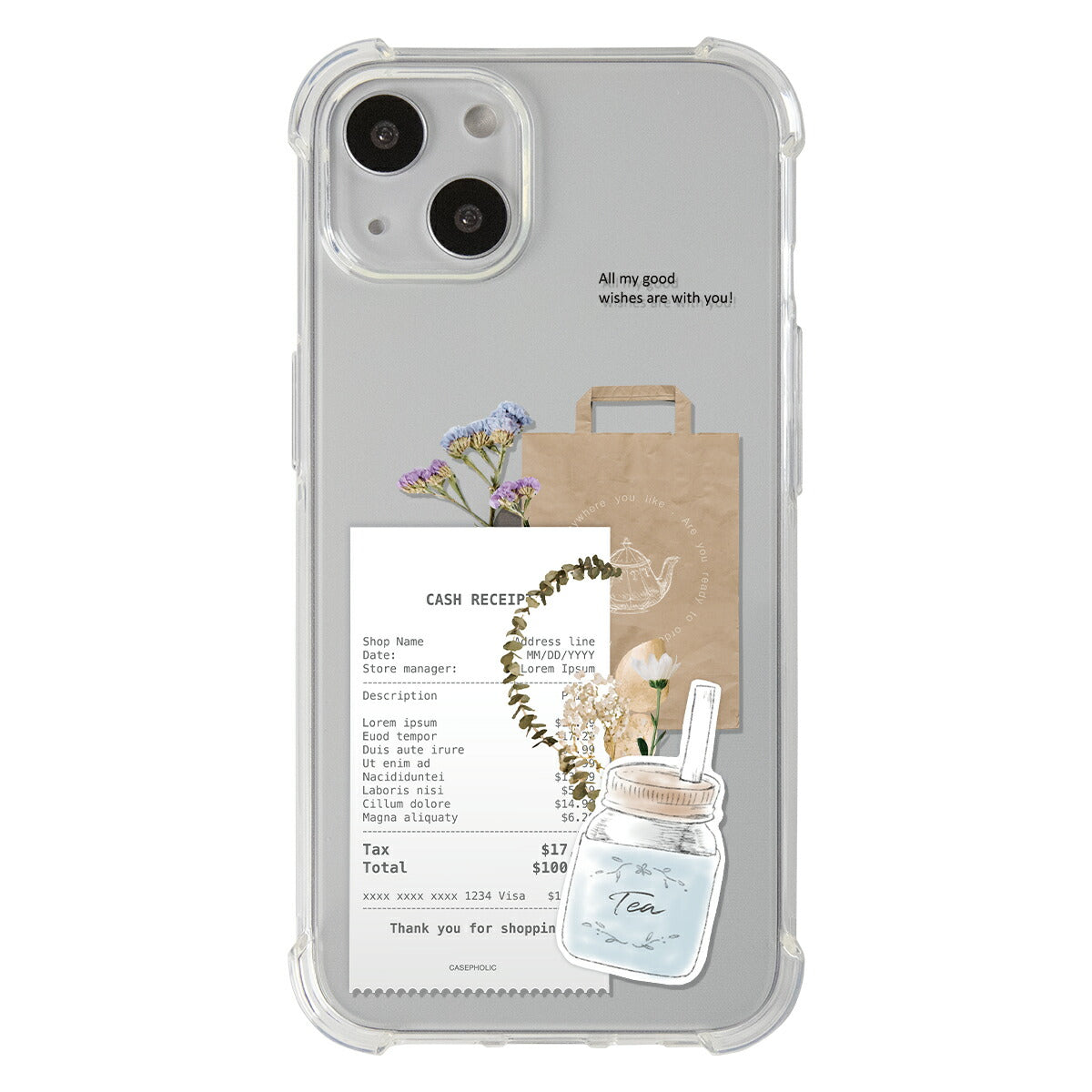 iPhoneケース クリア 名入れ対応 カフェコラージュ柄