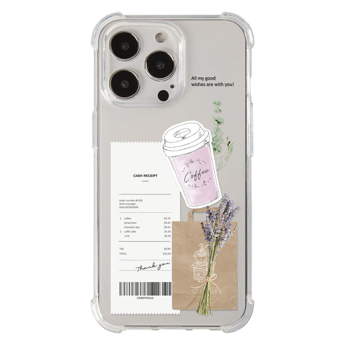 iPhoneケース クリア 名入れ対応 カフェコラージュ柄