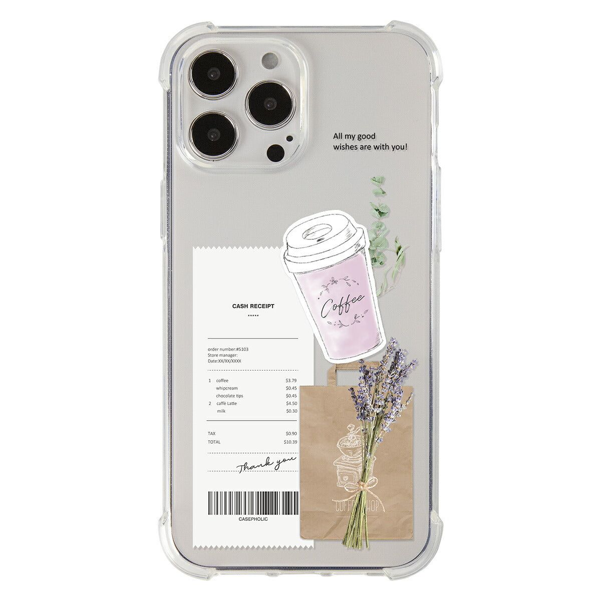 iPhoneケース クリア 名入れ対応 カフェコラージュ柄