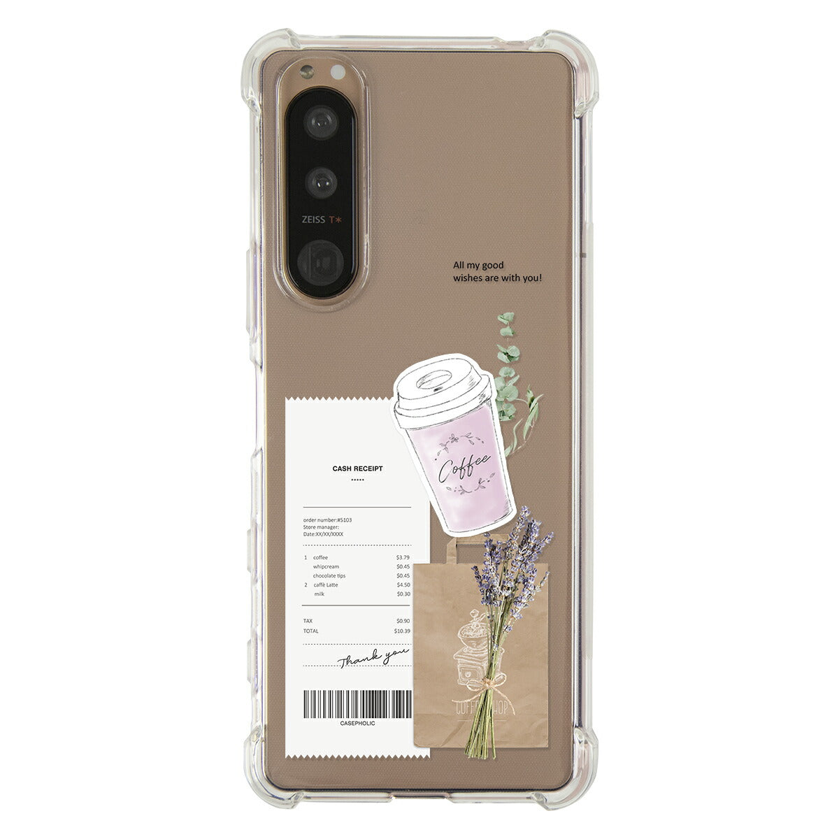 Xperia 各機種対応 名入れ カフェコラージュ柄 スマホケース