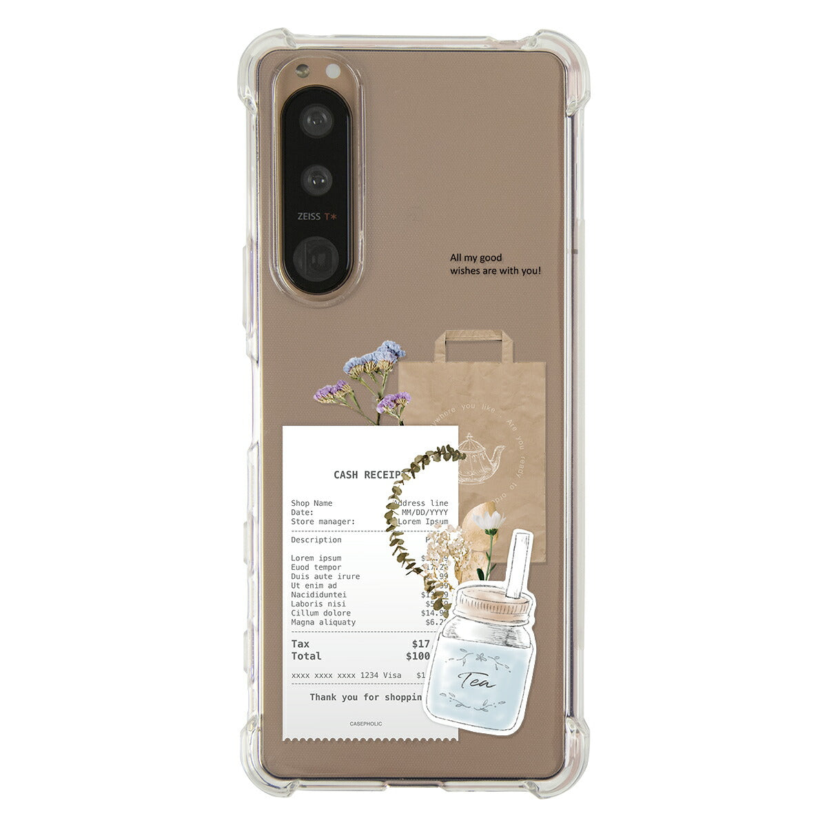 Xperia 各機種対応 名入れ カフェコラージュ柄 スマホケース