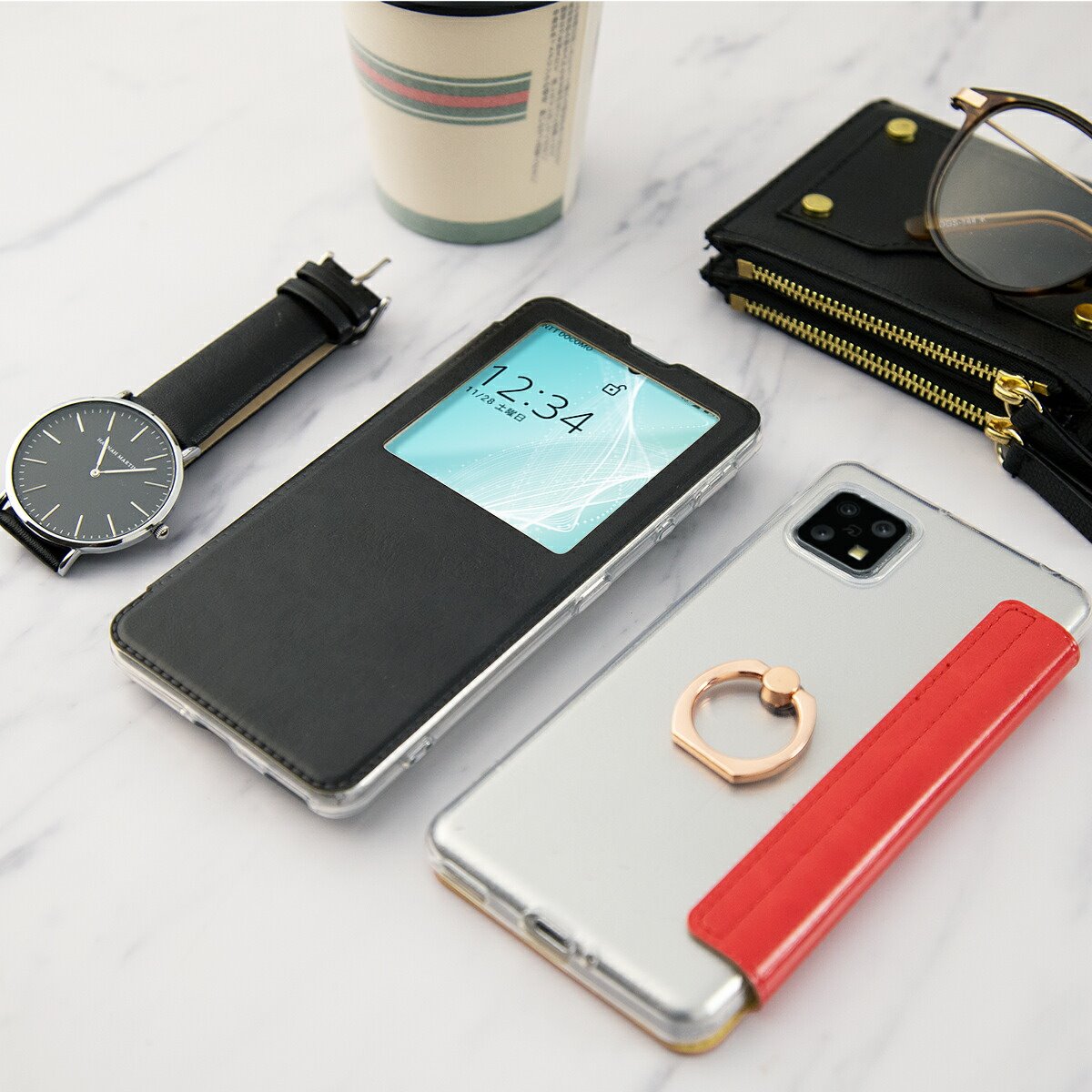 AQUOS sense4/5G 手帳型ケース リング付き - 2