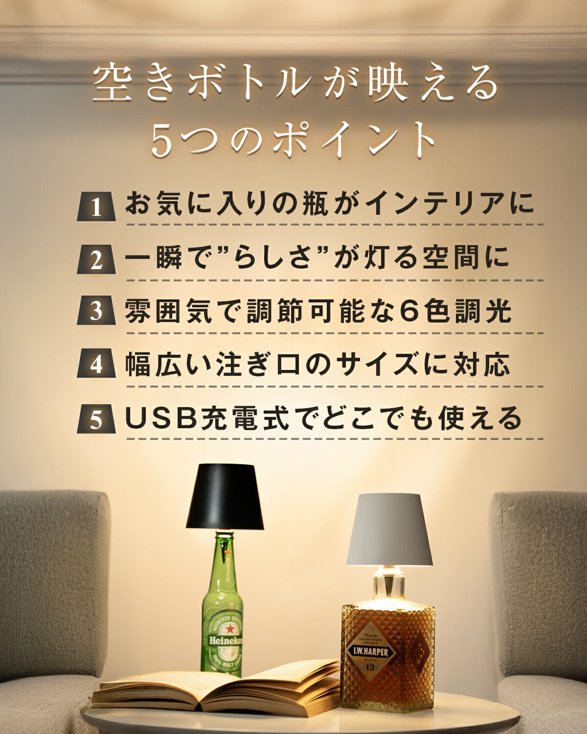 ボトルランプ 間接照明 LED 調光付き テーブルライト - 3