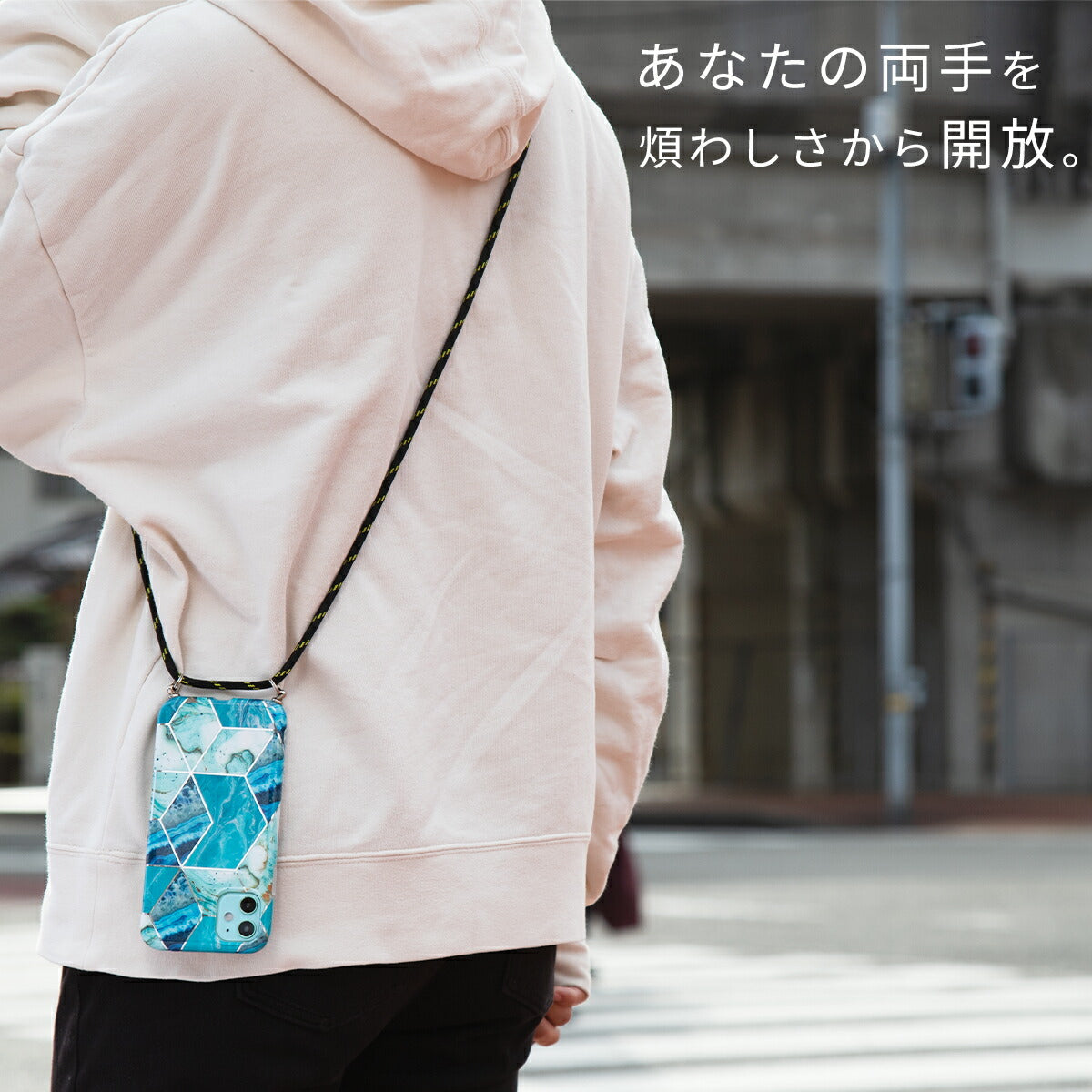 iPhone用大理石調ショルダー型ストラップケース - 3