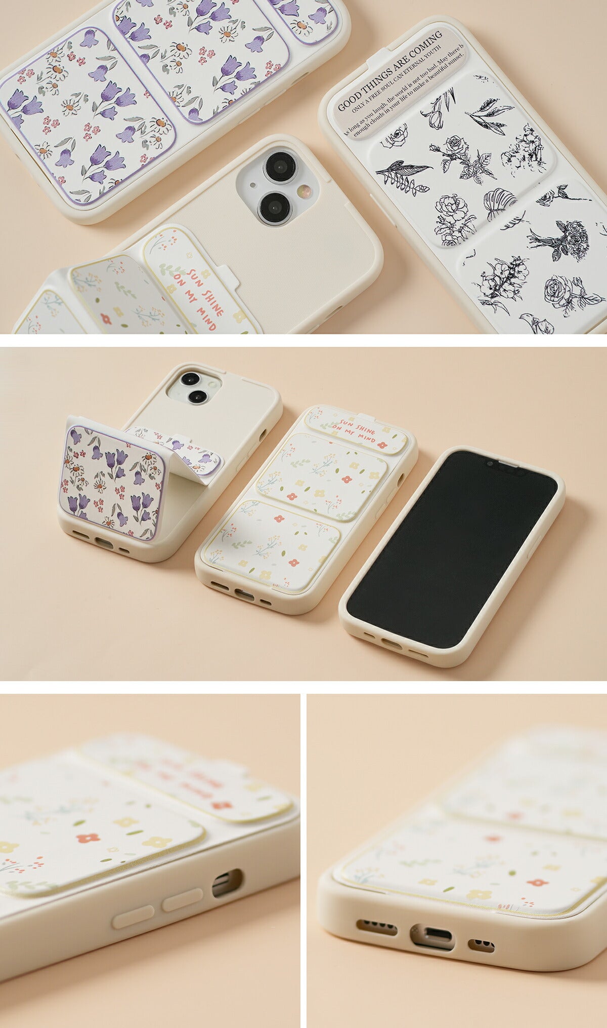 iPhone 15 ケース 花柄 スタンド カメラ保護 - 7