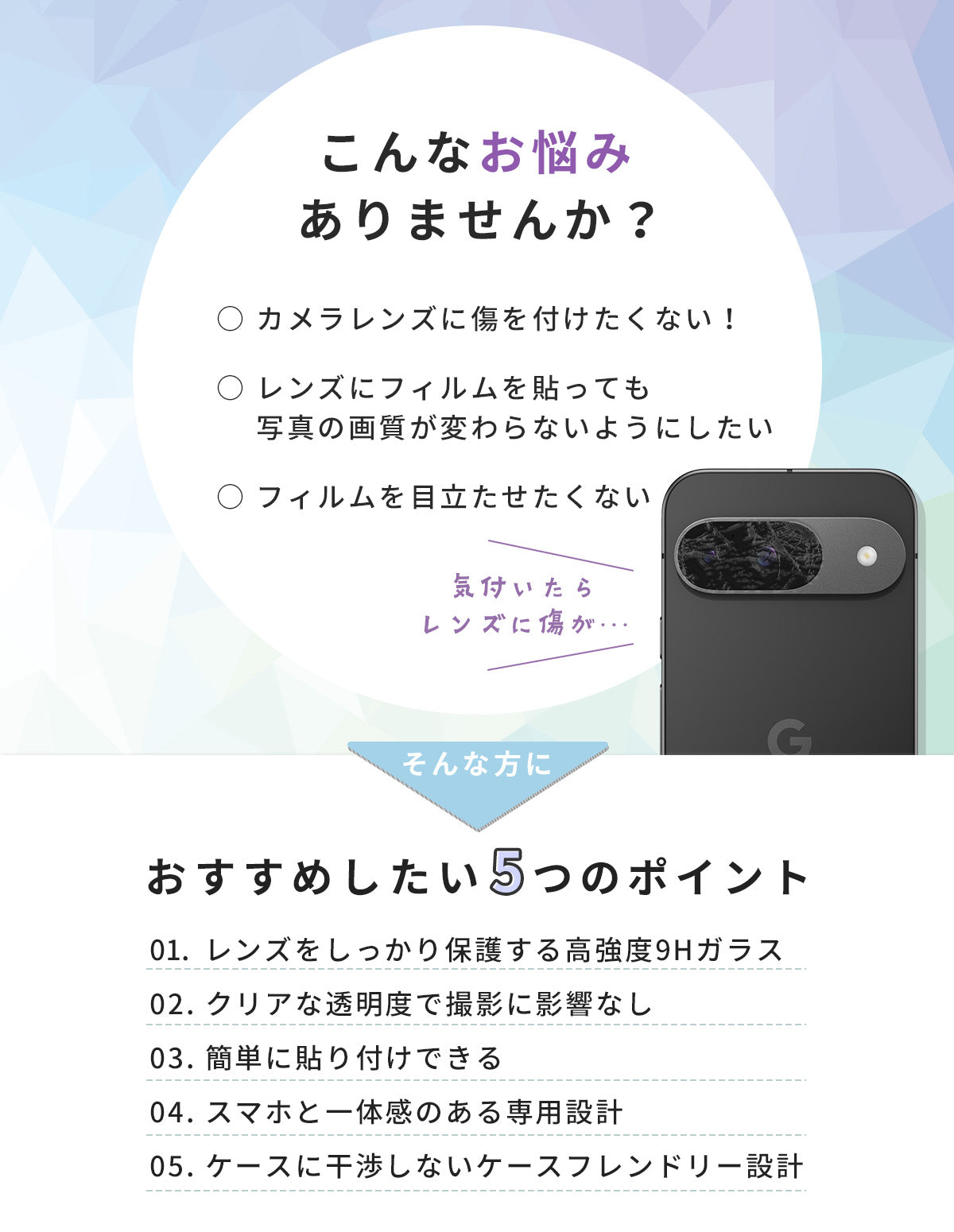 Google Pixel 9/9 Pro カメラ保護強化ガラスフィルム - 2