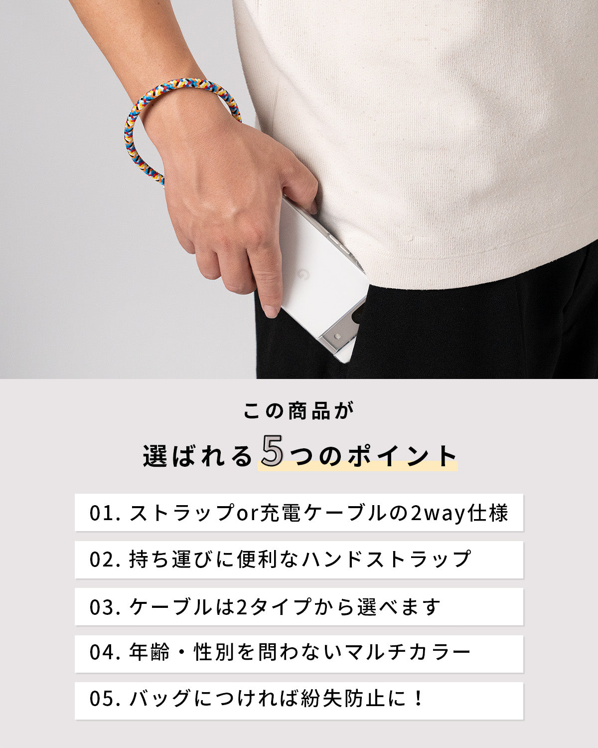 スマホ用ハンドストラップ兼充電ケーブル - 3