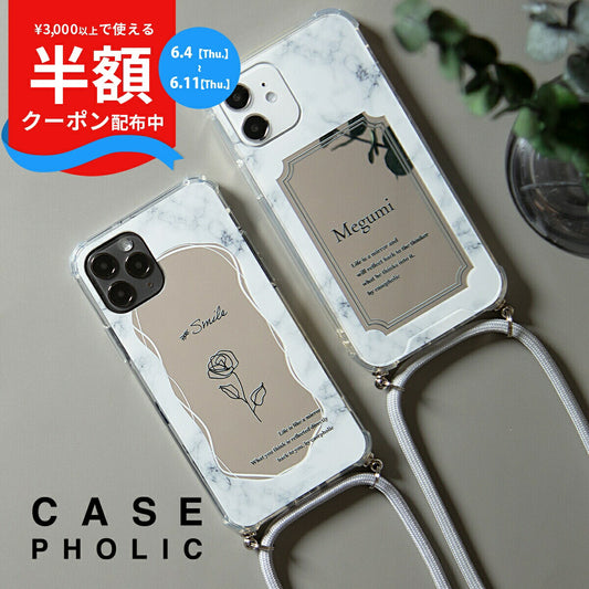iPhone ミラー 大理石デザイン ショルダーケース