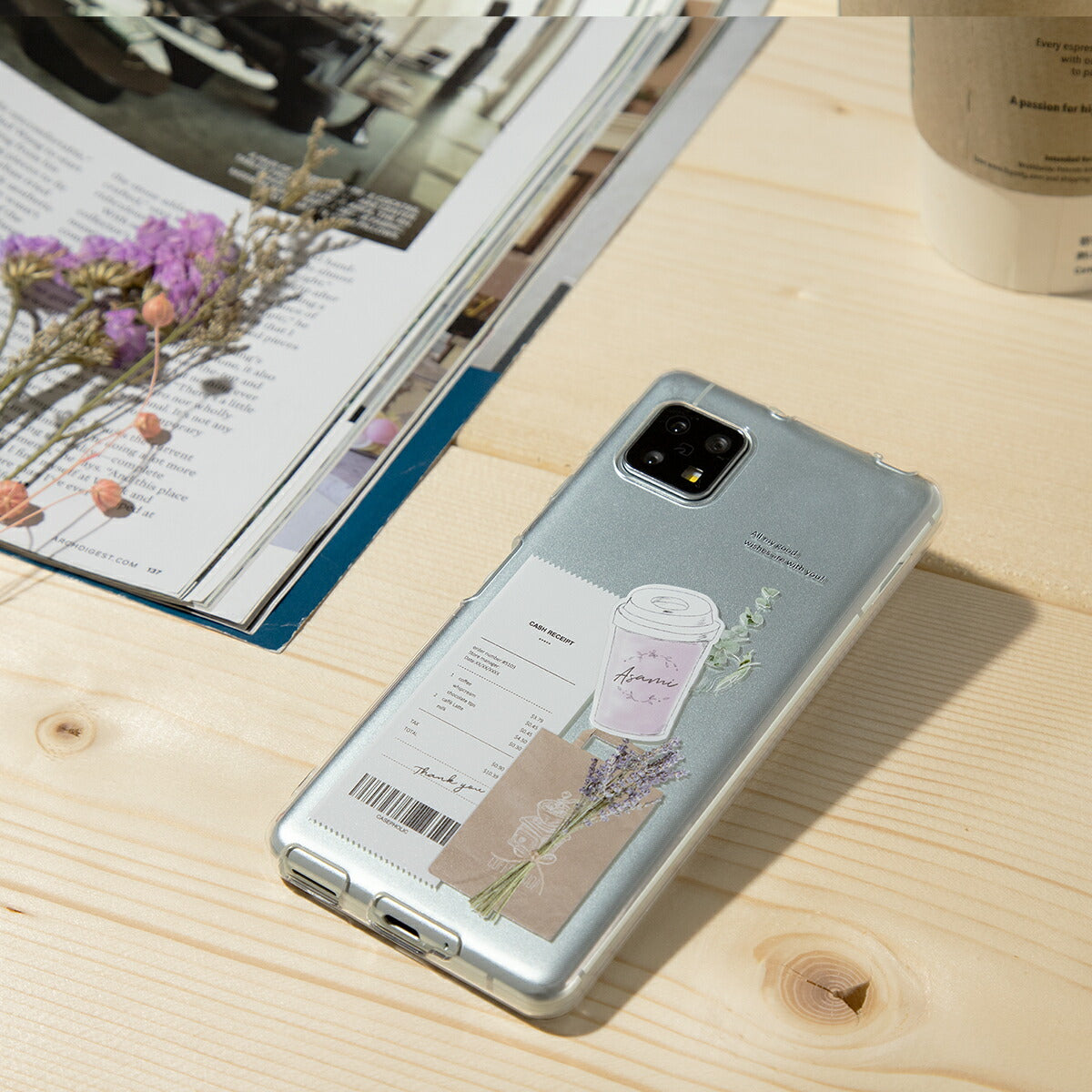 AQUOS 名入れ対応 カフェコラージュ柄 クリアスマホケース - 5