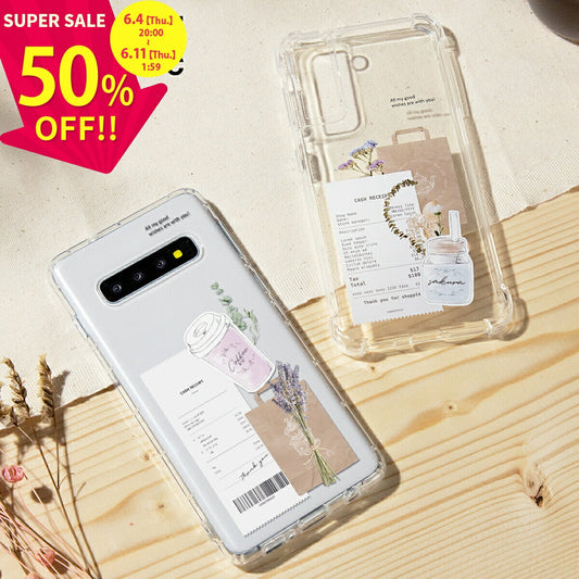 Galaxy 各機種 名入れ対応 カフェコラージュ柄 スマホケース