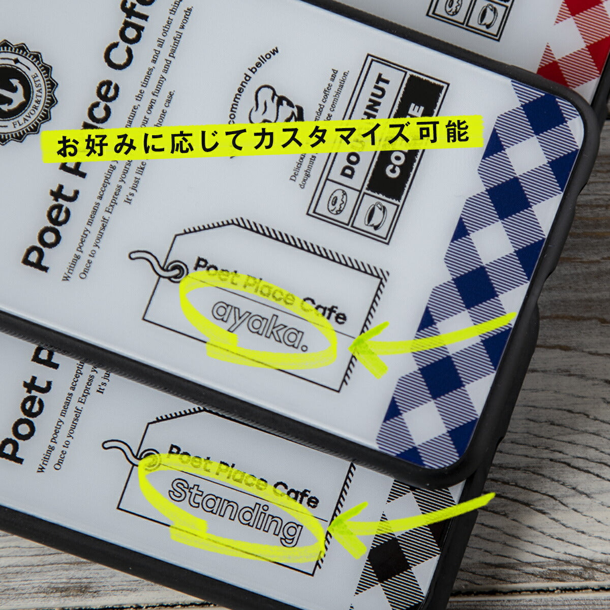 iPhone チェックラベル 背面9Hガラスケース - 4