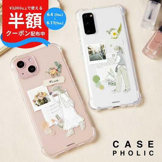 iPhone 大人女子ライフスタイル風 コラージュノート柄クリアケース