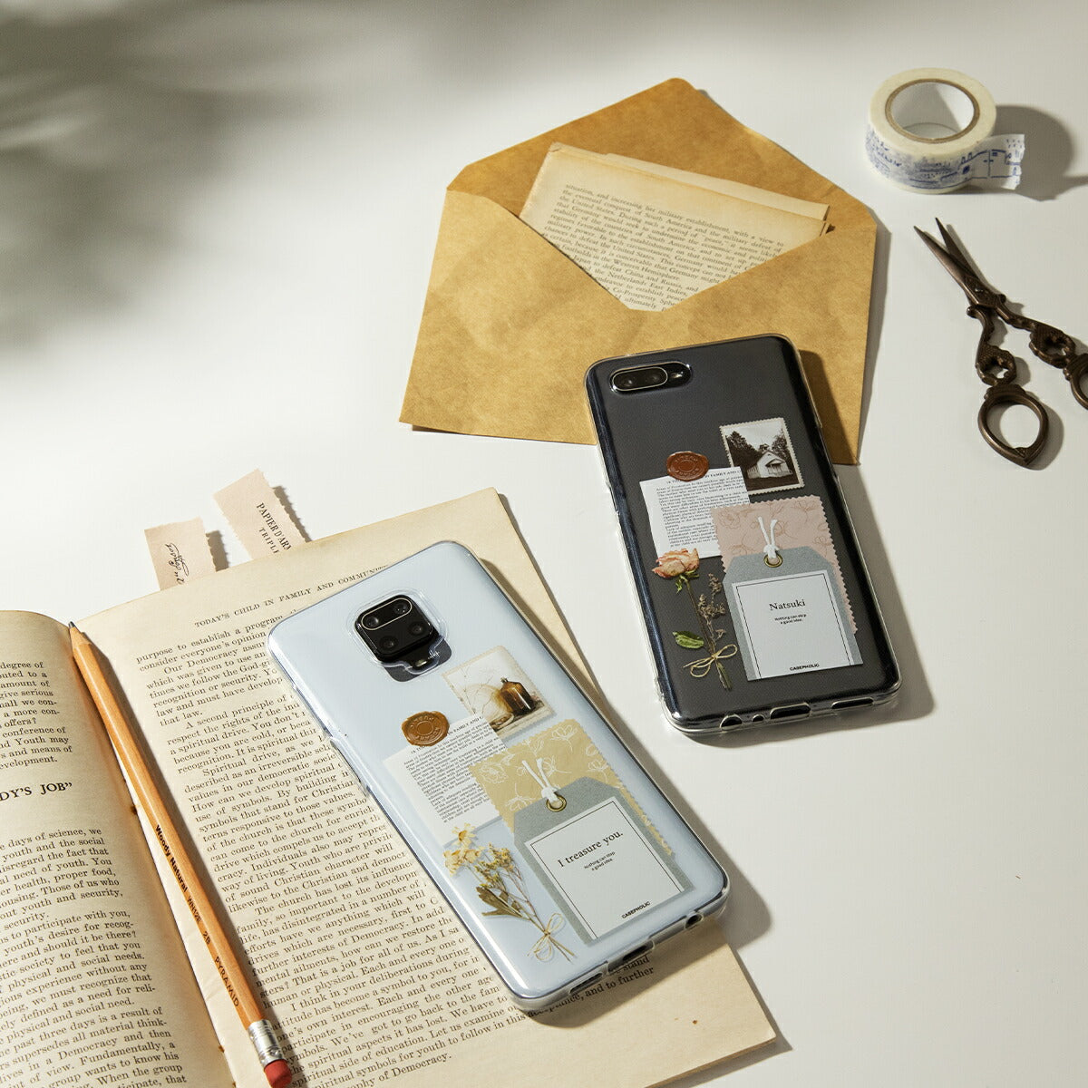 OPPO Xiaomi スマホケース クリア 名入れ ドライフラワーデザイン - 5