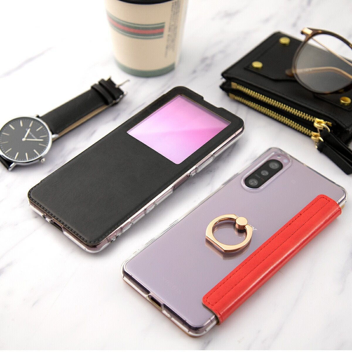 Xperia 5 II 手帳型ケース リング付き 窓開きデザイン - 2