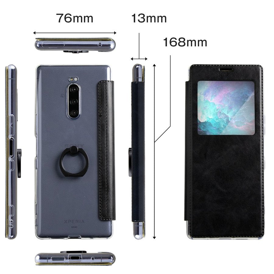 Xperia 1 リング付き窓開き手帳型スマホケース - 9