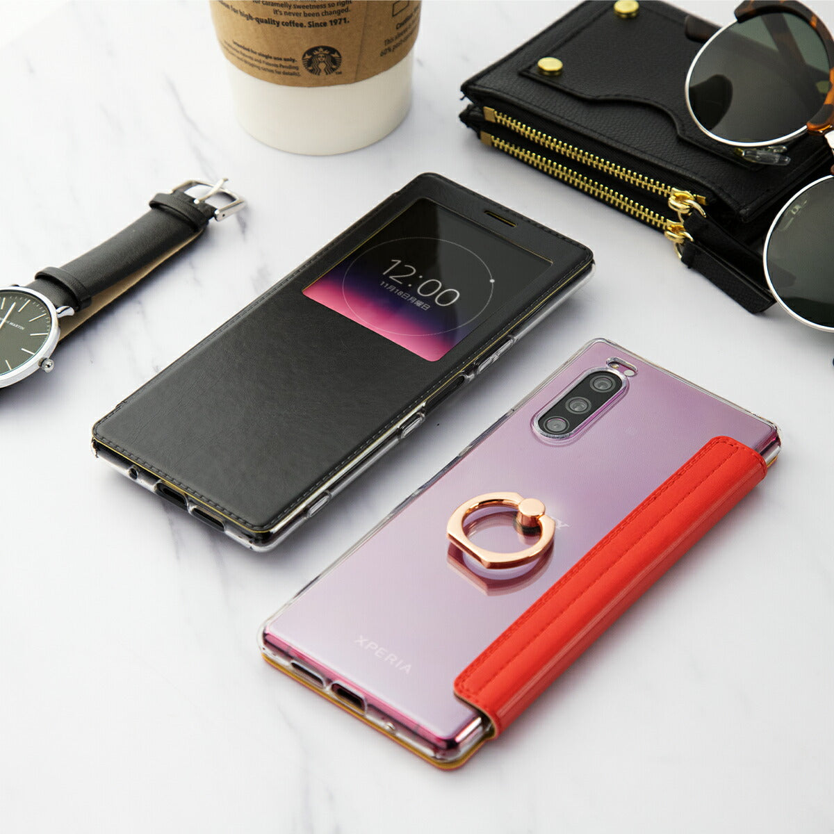 Xperia 5 リング付き窓開き手帳型スマホケース - 3